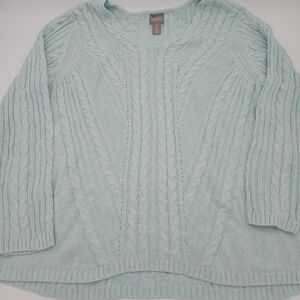 Chicos Size 2 Large Mint Lightweight Cable Knit Sweater Oversized Comfy